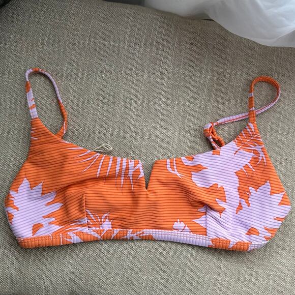 Seafolly Women's 8 Orange Floral V Cut‎ Bikini Swimwear Top ONLY - Picture 1 of 6